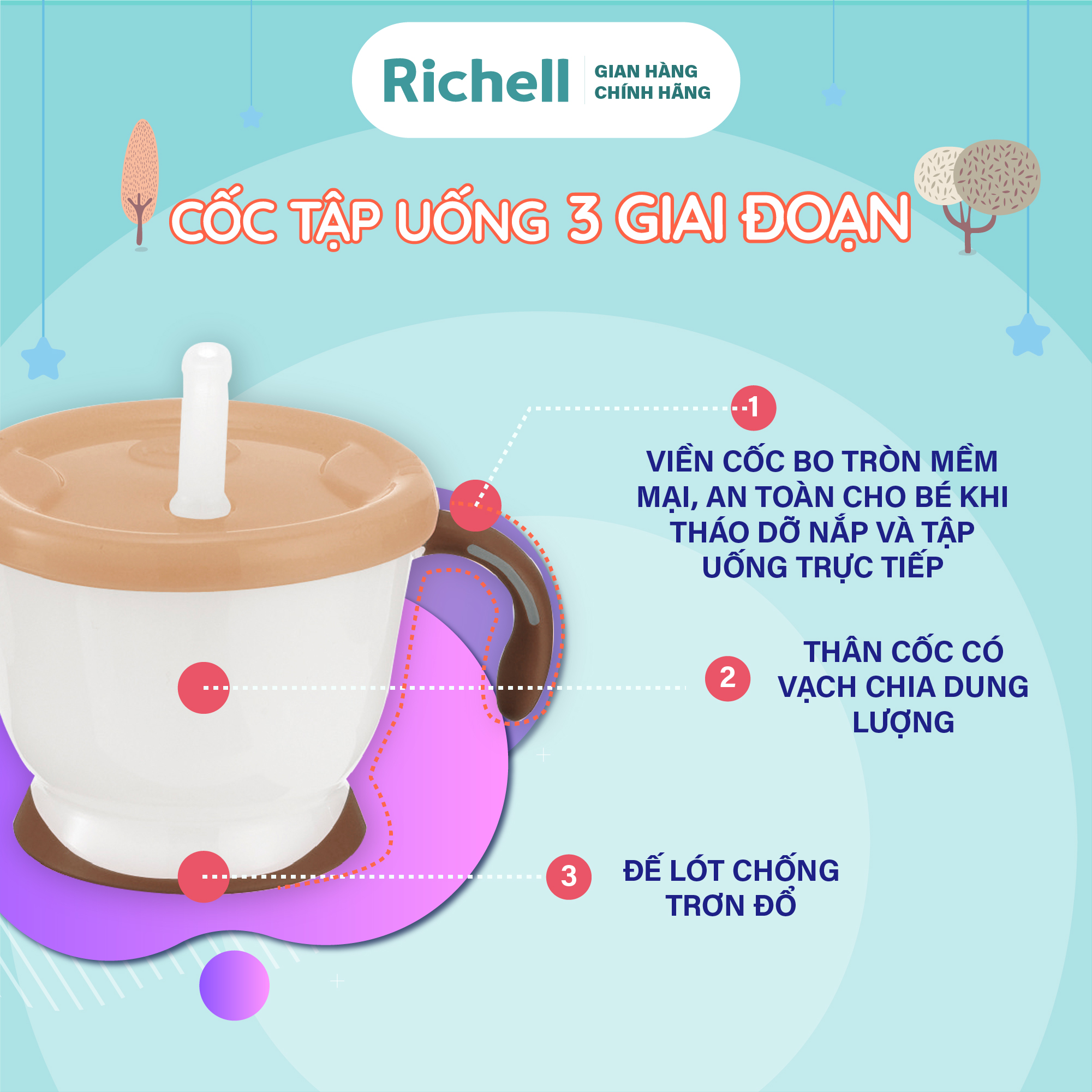 Cốc tập uống 3 giai đoạn AQ Richell Nhật Bản phiên bản châu Á | Baby