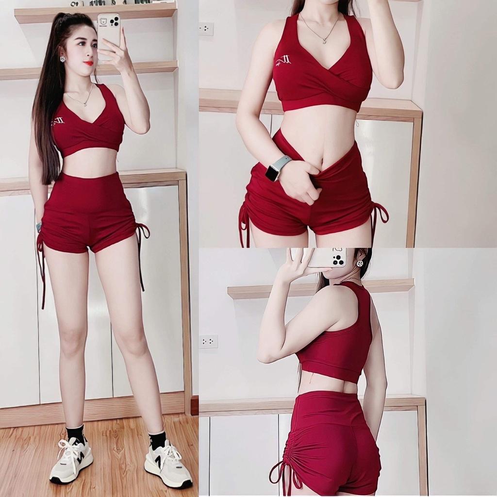 Đồ tập gym nữ bộ tập gym yoga erobic nữ áo bra quần sooc chất vải co giãn 4 chiều thấm hút tốt