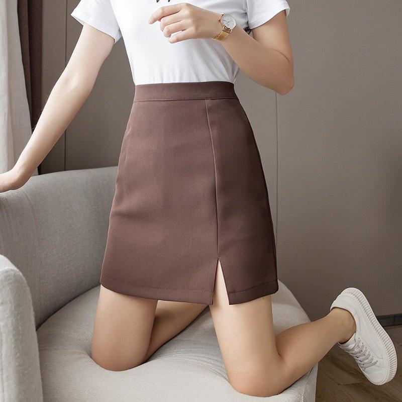 Chân váy ngắn chữ A xẻ tà Kanimi, chân váy công sở lưng cao phong cách Hàn Quốc