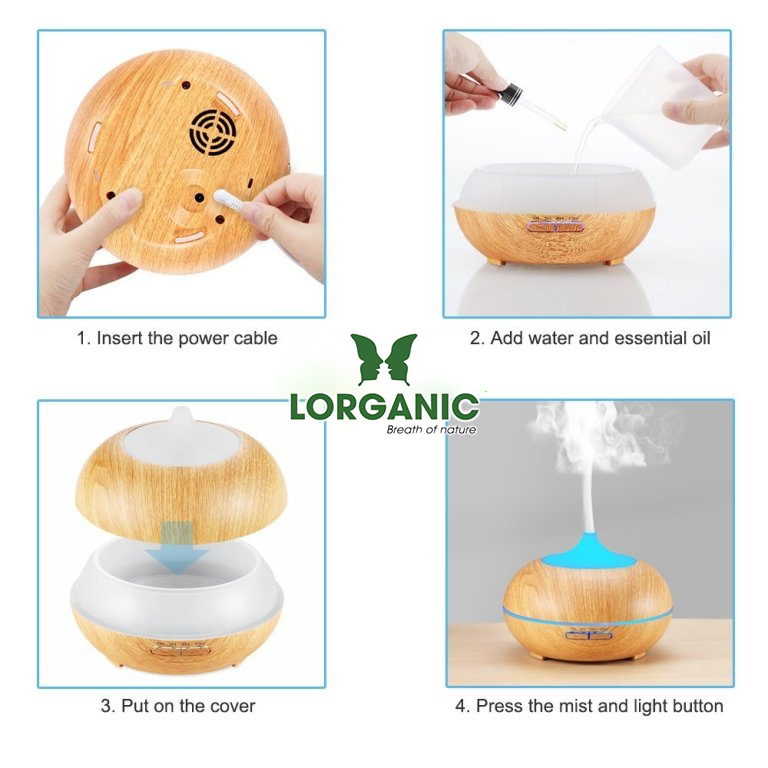 Combo Máy khuếch tán/ máy xông tinh dầu Bí Ngô gỗ vàng Lorganic FX2026 + tinh dầu sả chanh + tinh dầu cam Lorganic