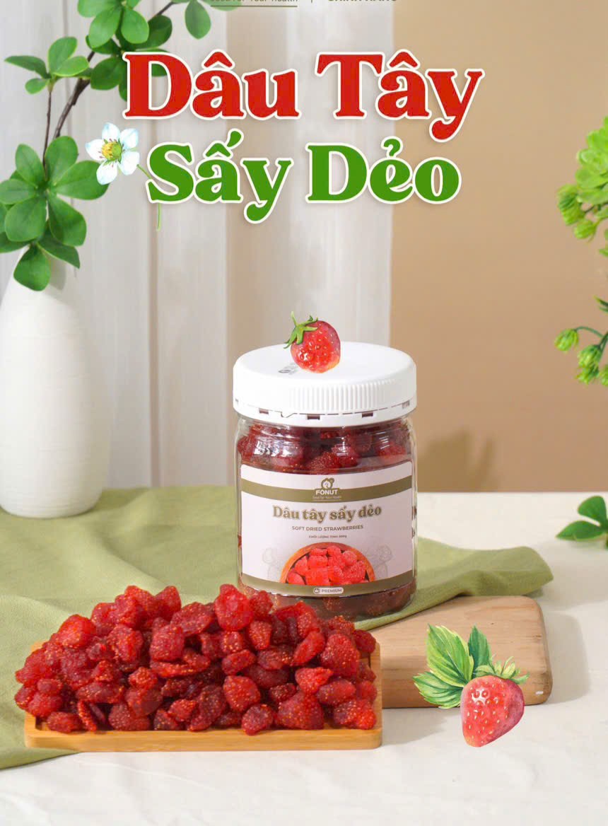 Dâu Tây Sấy Dẻo Hộp 500gr Vị chua ngọt