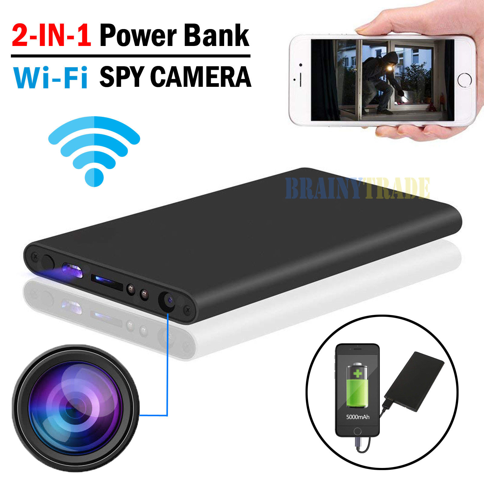 Sạc dự phòng H8 cao cấp - Sạc dự phòng IP WiFi 4K FULLHD 1080p hồng ngoại đen quay đêm kết nối điện thoại trực tiếp xem từ xa