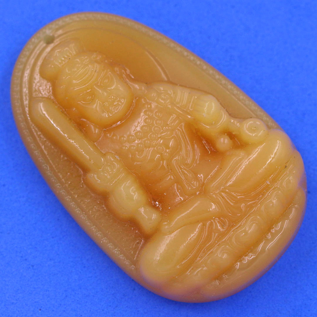 Mặt dây chuyền Phật Bất động minh vương đá vàng 3.6 cm kèm vòng cổ dây dù đen + móc inox vàng, Phật bản mệnh, mặt dây chuyền phong thủy