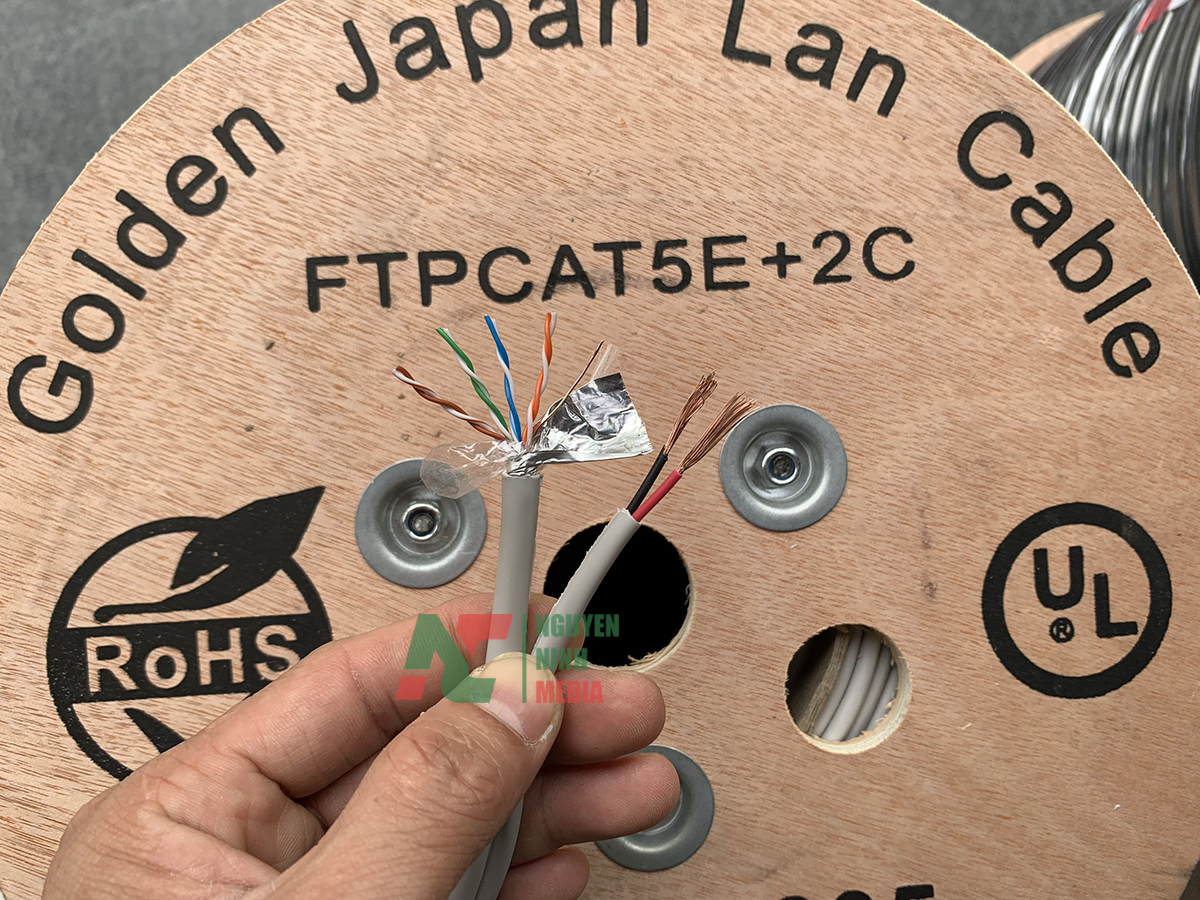 Dây Cáp Mạng Kèm Nguồn Cat5e FTP + 2C Golden Japan Bọc Bạc Chống Nhiễu - Hàng Chính Hãng (Bán Lẻ Mét)