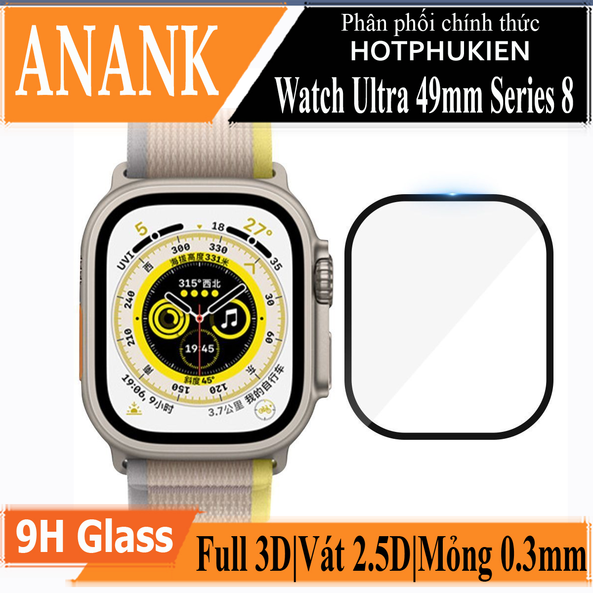 Miếng dán kính cường lực Full 3D dành cho Apple Watch Ultra 49mm Series 8 hiệu ANANK Protector Pro  - hàng nhập khẩu