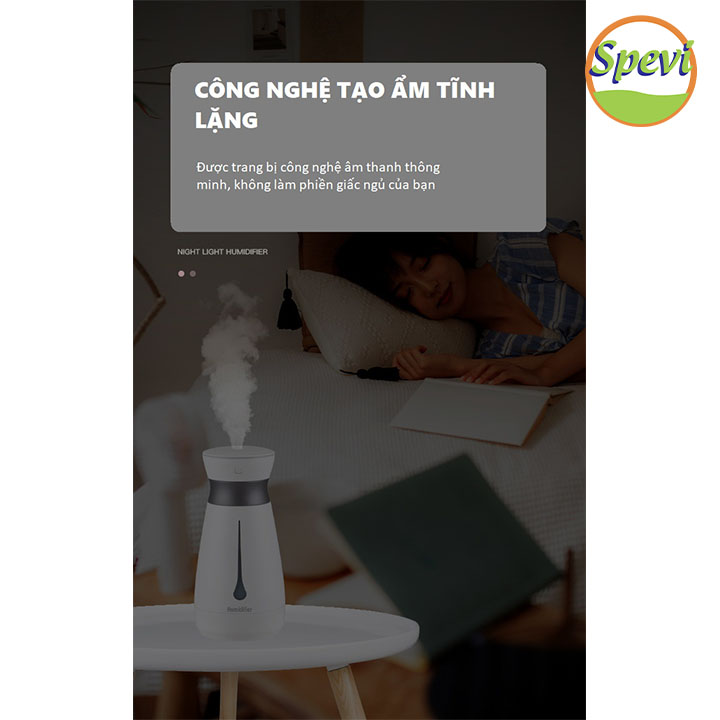 Máy Phun Sương Tạo Ẩm Cao Cấp Với 02 Chế Độ Phun Sương Kết Hợp Với Đèn Ngủ Led 7 Màu 2 In 1 SPEVI - Hàng Chính Hãng