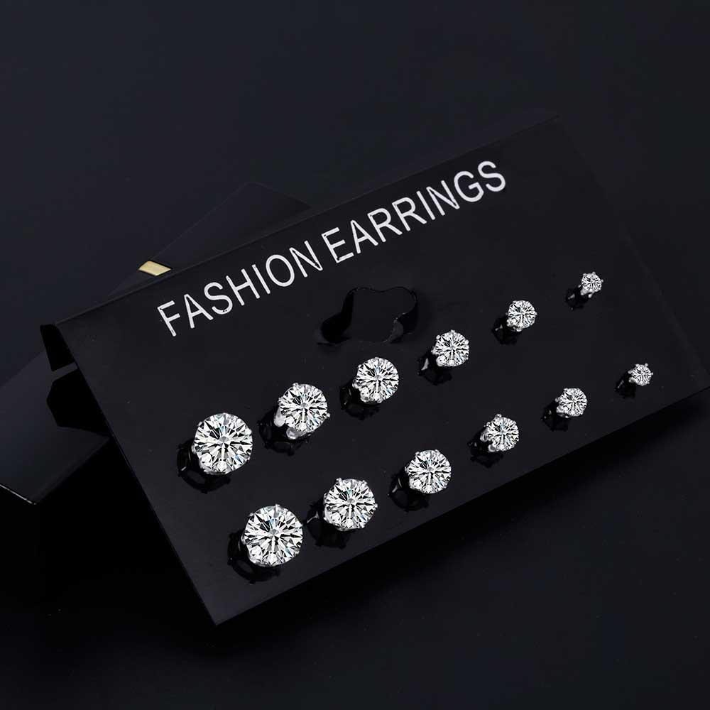 ALIUTOM Thời Trang 6 Cặp/bộ Punk Zircon Pha Lê Bông Bộ Bông Tai Nữ Hoa Tròn Gothic Thiết Kế D'oreille Trang Sức Bijoux