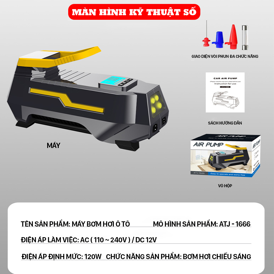 Máy bơm hơi ô tô xe hơi màn điện tử thông minh tự ngắt cao cấp CAR365 CHÍNH HÃNG - CAR32