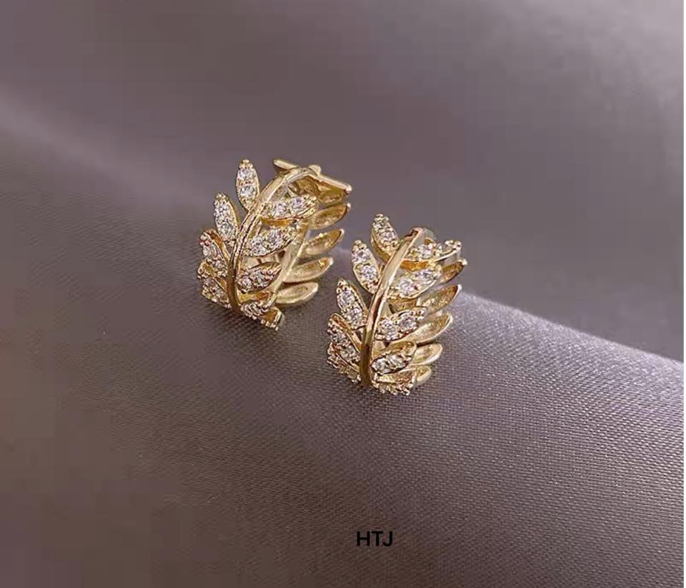 Bông tai bạc hình lá chất liệu bạc s925 MS78v
