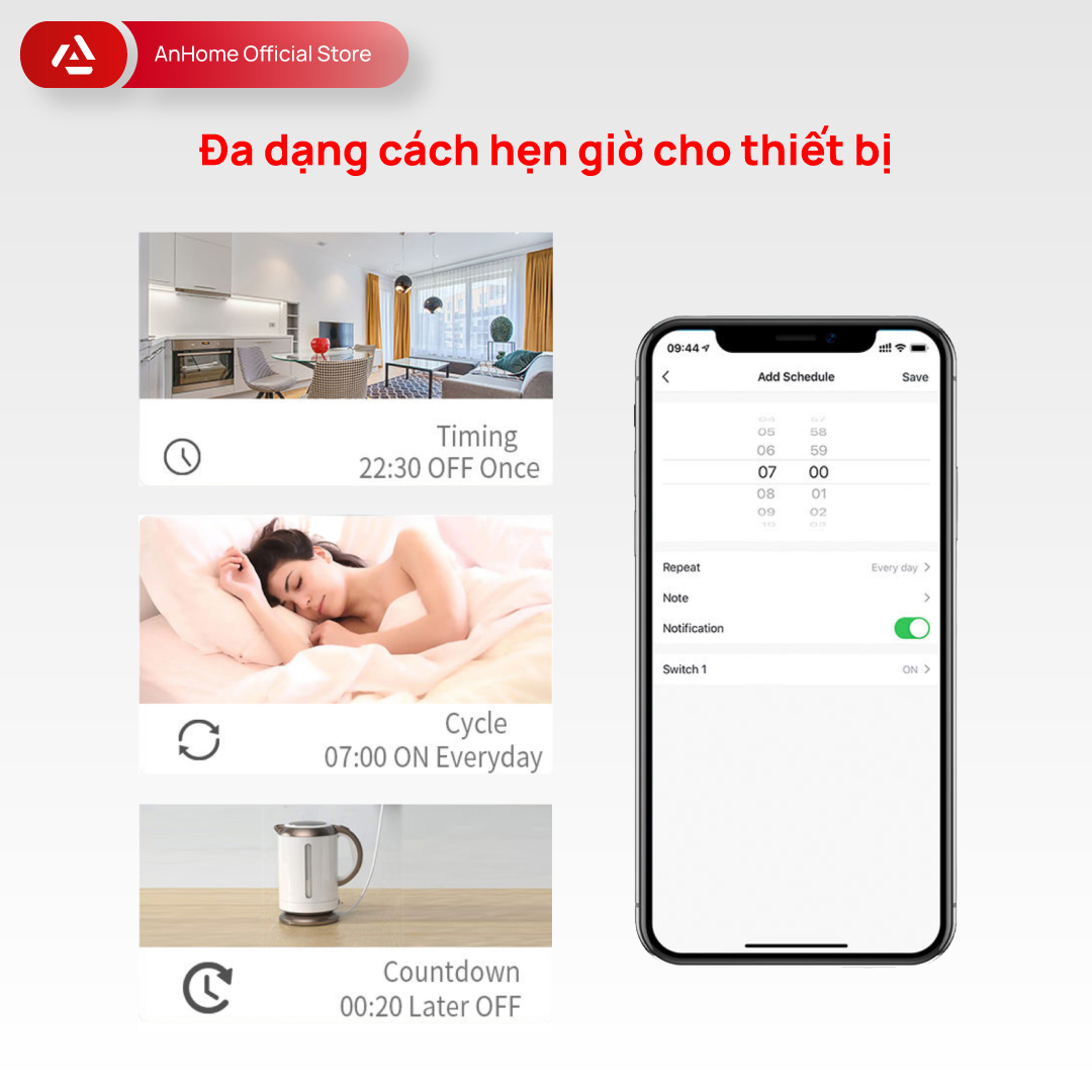 Ổ cắm nối dài thông minh WiFi + BLE có cổng USB AnHome Smart PowerStrip P3U