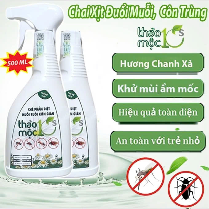 Chai Xịt Diệt Muỗi , Kiến , Gián, Côn Trùng,.. Thảo Mộc 500ml (Mùi Sả Chanh) - An toàn cho trẻ em và người lớn