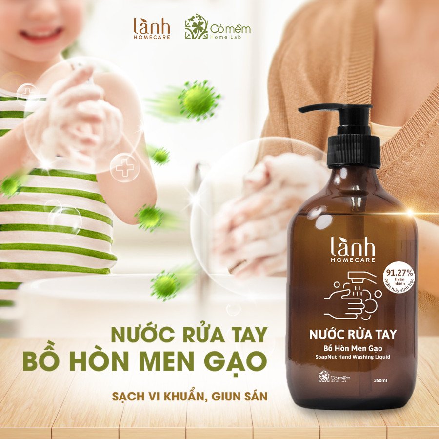 Nước Rửa Tay Thiên Nhiên Bảo Vệ Dưỡng Ẩm Da Tay An Toàn Lành Homcare Cỏ Mềm 350ml