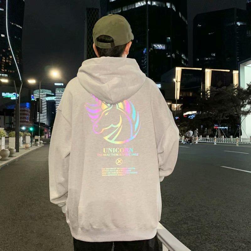 Áo hoodie tay dài dáng rộng in hình kỳ lân gồm 5 màu sắc