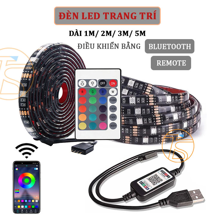 Dây đèn led đổi màu từ 1 đến 5m nguồn 5V usb có điều khiển bằng remote và app điện thoại trang trí decor, sống ảo titkok