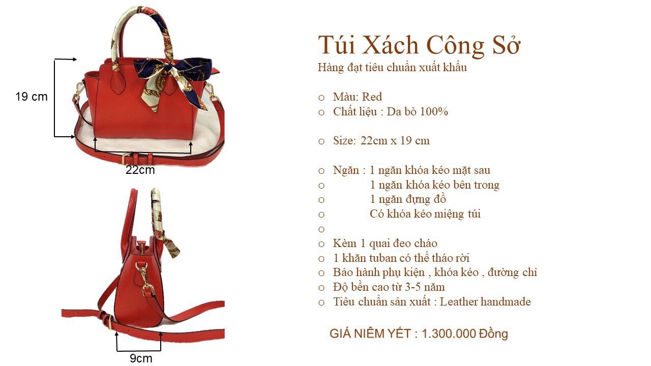 Tui xách công sở da bò đỏ