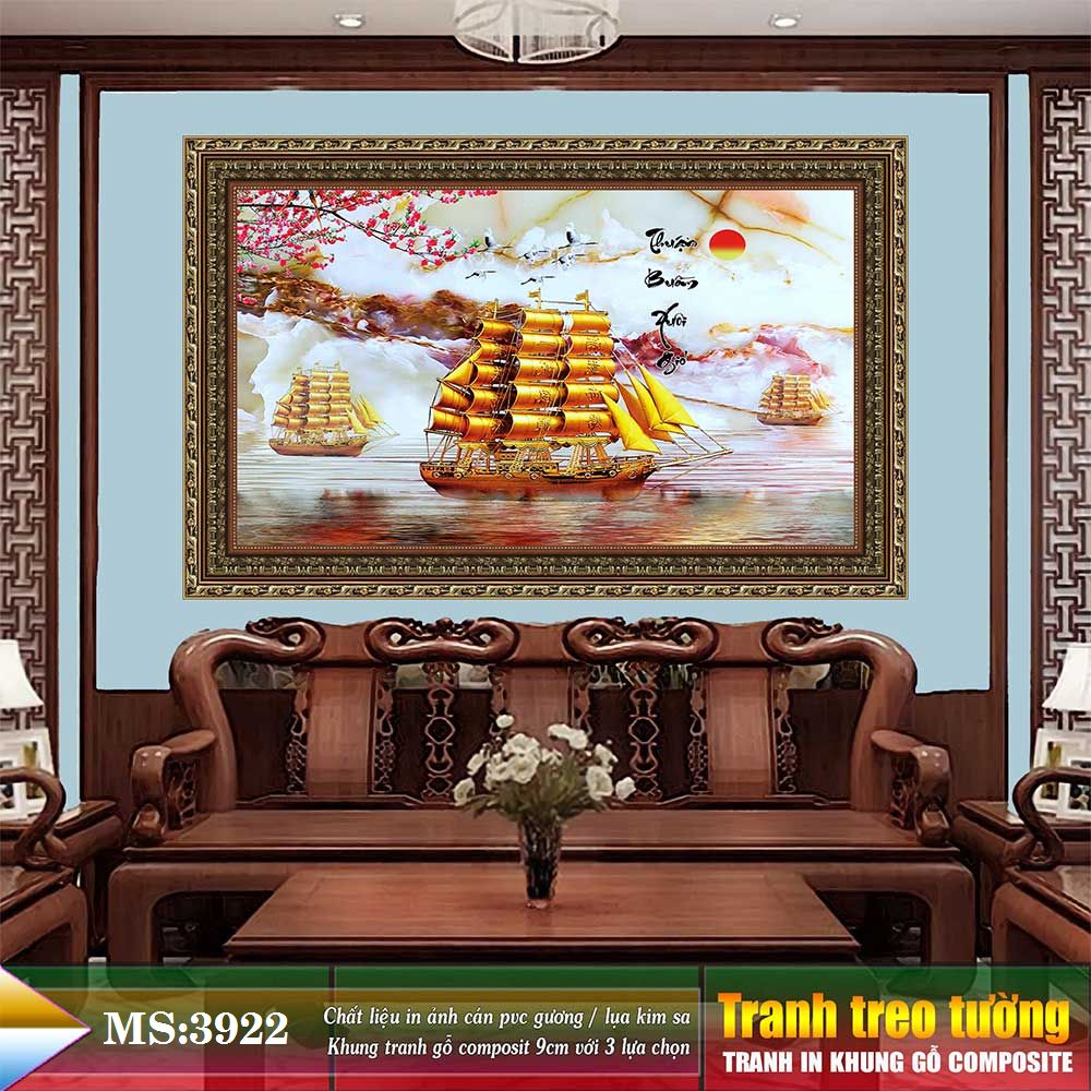 Tranh treo tường phòng khách, phòng ngủ THUẬN BuỒM XUÔI GIÓ chất liệu pvc gương / lụa kim sa. MS:3922L9