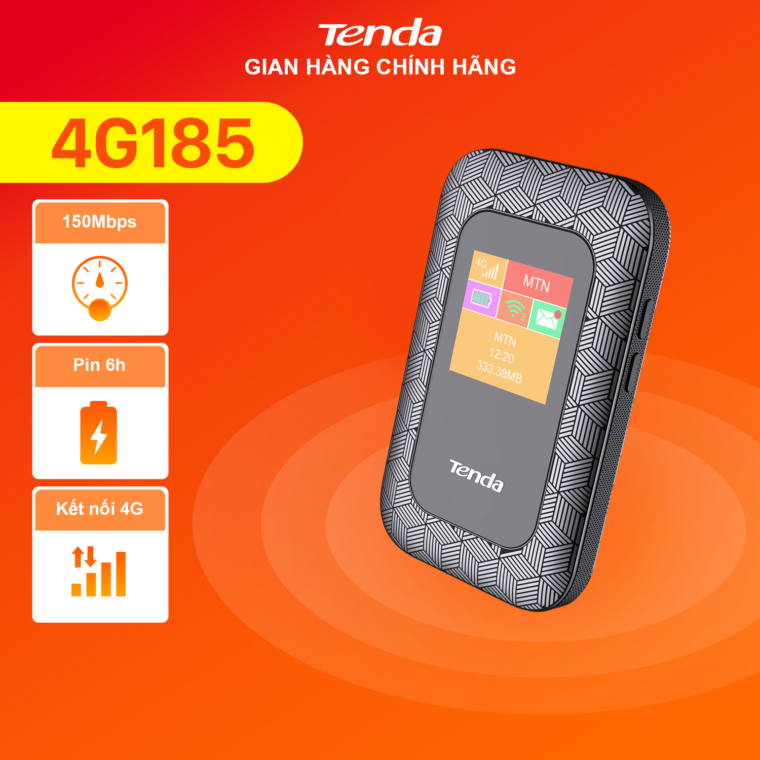 Bộ phát Wifi di động Tenda 4G LTE 4G185 - Hàng Chính Hãng