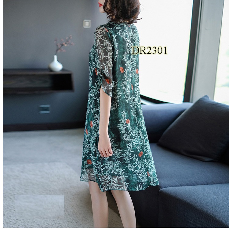 ĐẦM BẦU CHIFFON HOA LÁ SANG CHẢNH DR2301