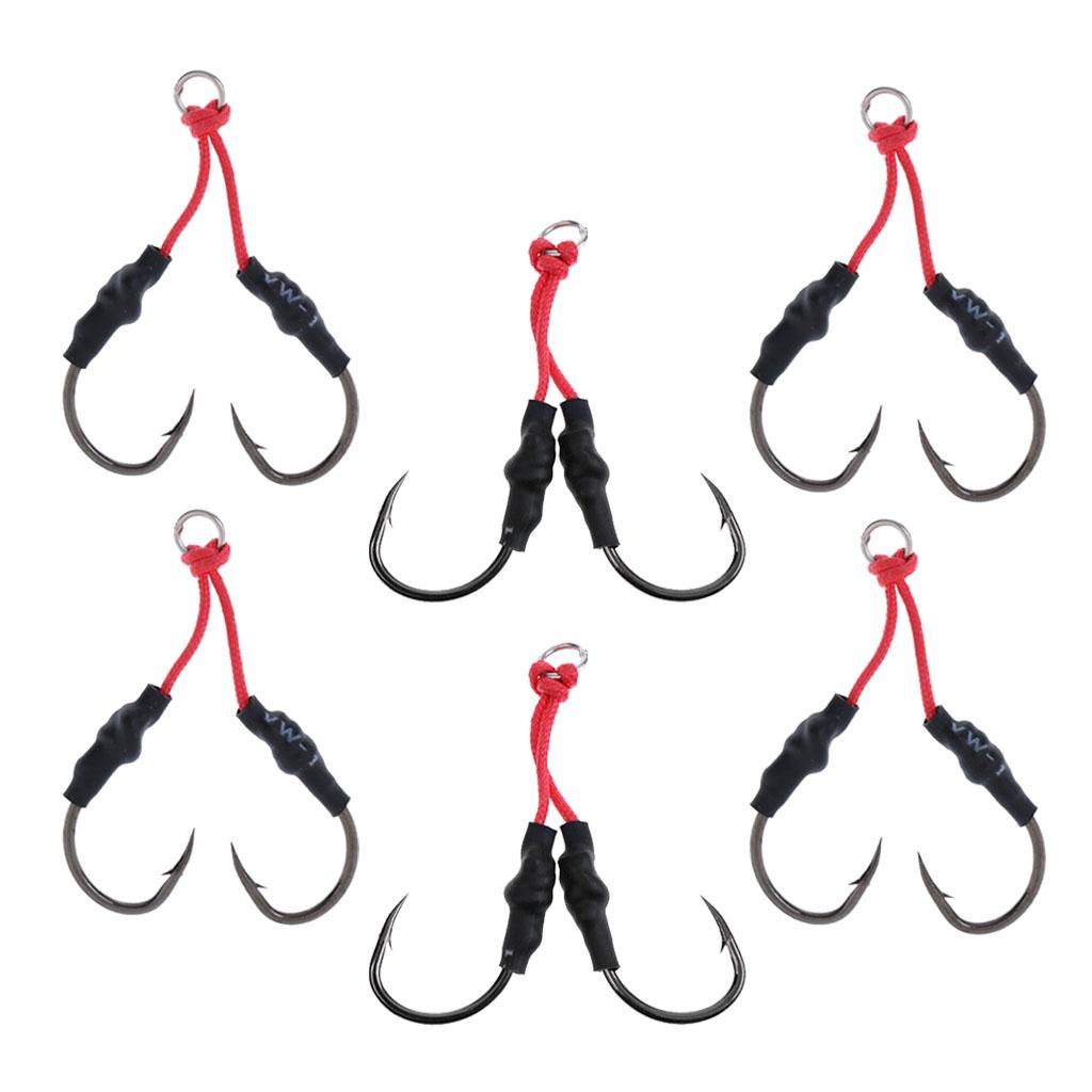 6 Pieces Carbon Steel Dual Assist Hook Super Strong Braid Assist Cords