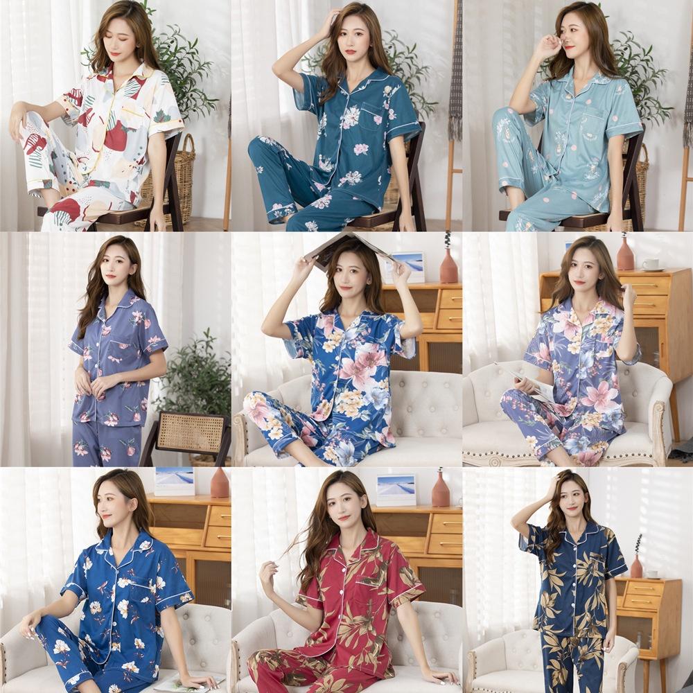 Pijama nữ ngắn tay chất lụa đẹp B99 - Đồ bộ ngủ pizama, pyjama mặc nhà cho mẹ cao cấp sang trọng giá rẻ Bigsize