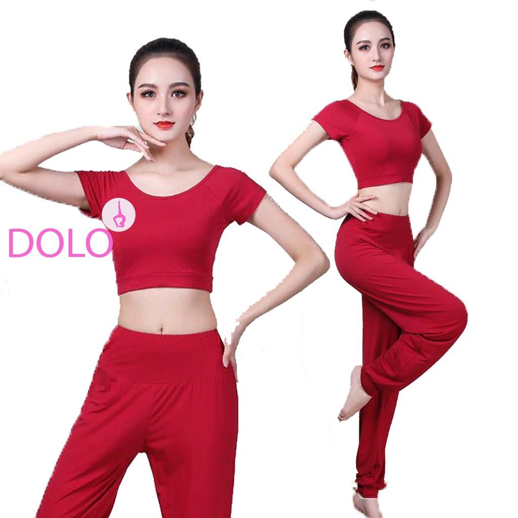 BỘ ALIBABA ĐỔ ĐÔ - áo croptop có mút, quần bo gấu, cotton mịn loại 1 - quảng châu