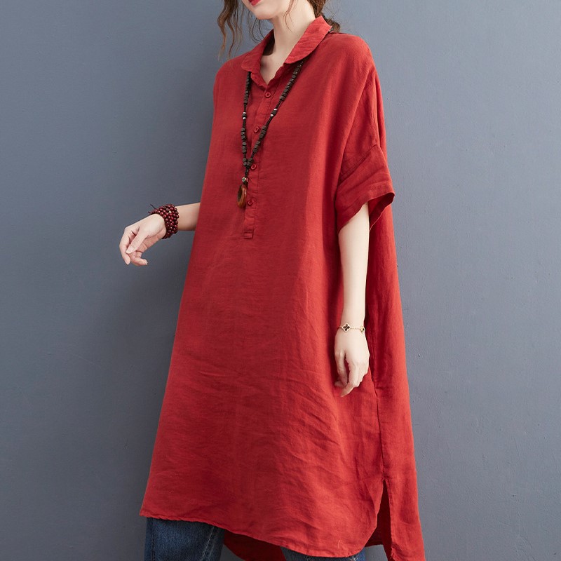 Đầm linen nữ dáng suông rộng tay cánh rơi ARCTIC HUNTER, chất linen mềm mát AH208