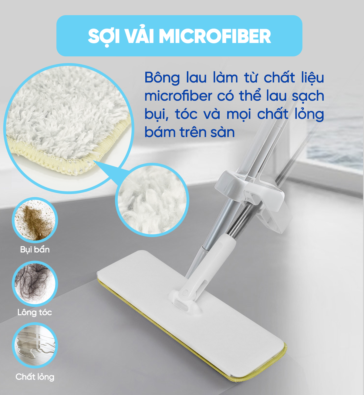 Cây lau nhà tự vắt thông minh sợi microfiber