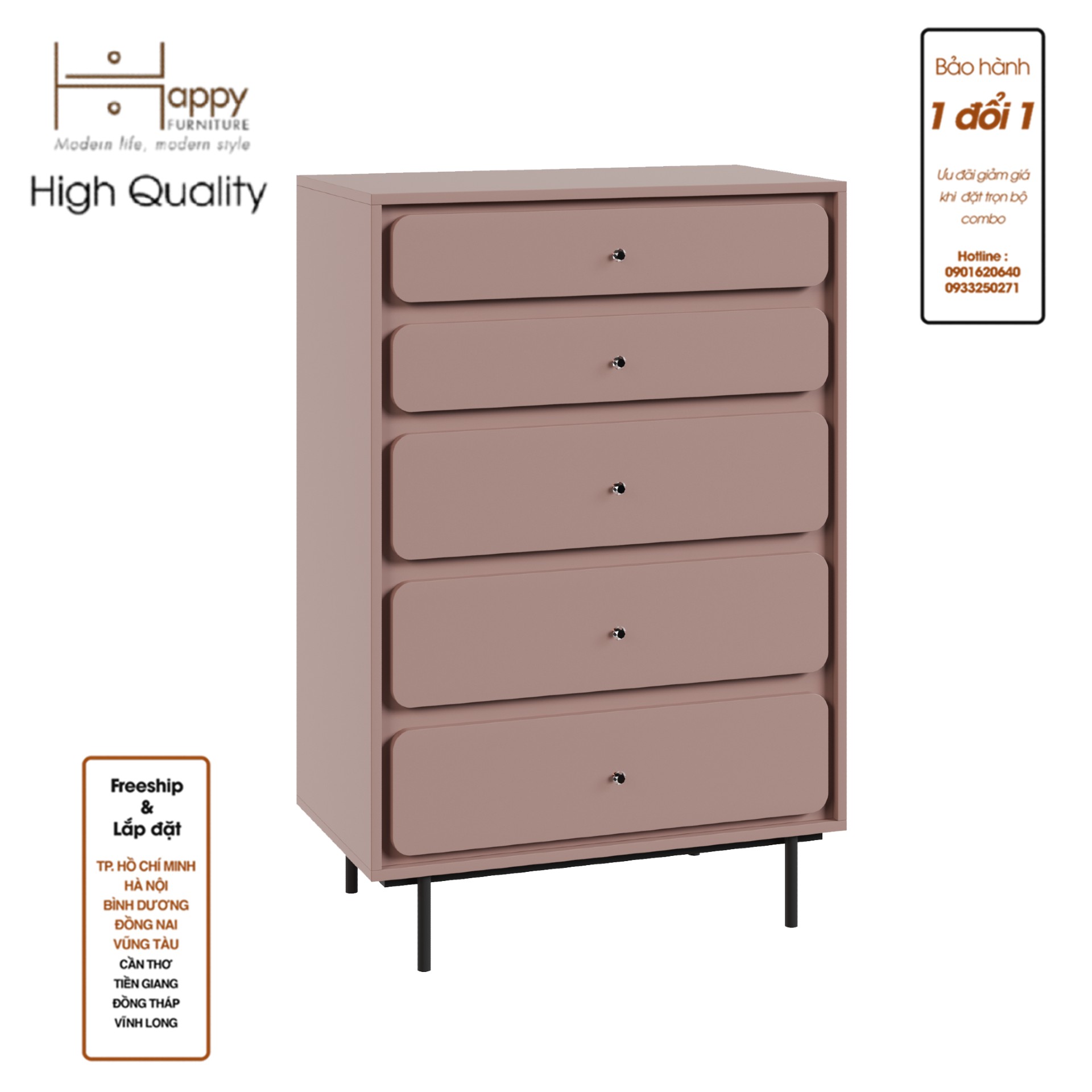 [Happy Home Furniture] SWEETY, Tủ đựng đồ 5 ngăn kéo - chân sắt, 80cm x 45cm x 120cm ( DxRxC), THK_082