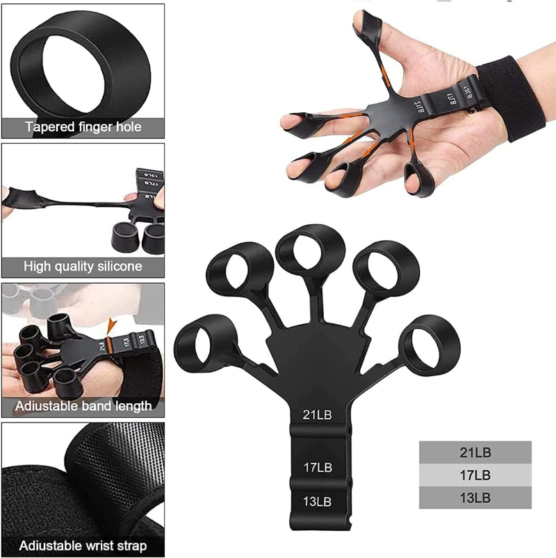 Trình huấn luyện ngón tay Silicone kìm kẹp tay cầm mạnh mẽ ngón tay tay cầm tay cầm tay huấn luyện tập thể dục đào tạo tập thể dục sức mạnh tay Color: Hollow black grey 1