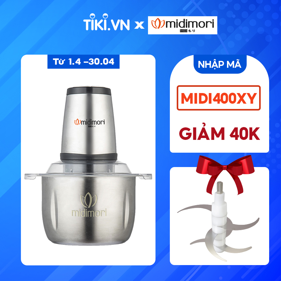 Máy Xay Thịt Cối Inox 3 Lít Midimori MDMR- 800 (800W) - Tặng Kèm 1 Bộ Lưỡi Dao (4 Lưỡi) Dự Phòng - Hàng Chính Hãng