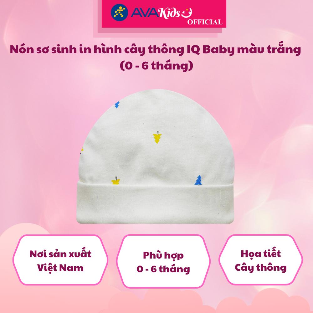 Nón sơ sinh in hình cây thông IQ Baby màu trắng (0 - 6 tháng) - Hàng Chính Hãng