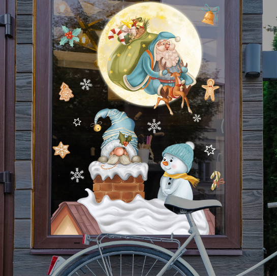 Decal trang trí Noel - Ông già Noel trong ống khói