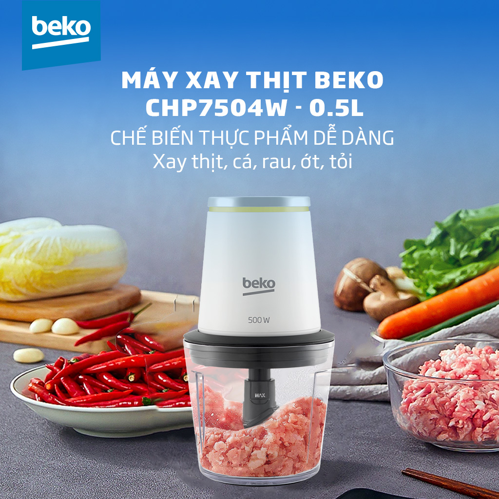 Máy Xay Thịt BEKO 0,5L Với 2 Lưỡi Dao Kép Chất Liệu INOX Cao Cấp, Dễ Dàng Vệ Sinh, An Toàn Cho Người Dùng - CHP7504W - Hàng Chính Hãng