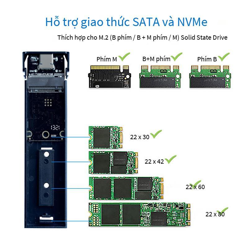 Khuyến mãi hộp đĩa cứng di động M.2 Hộp đĩa cứng kép giao thức kép PCIe NVMe và NGFF SATA tốc độ cao 10Gbps