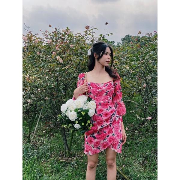 Đầm hoa hồng chéo vạt ngực xoắn- Rosara dress