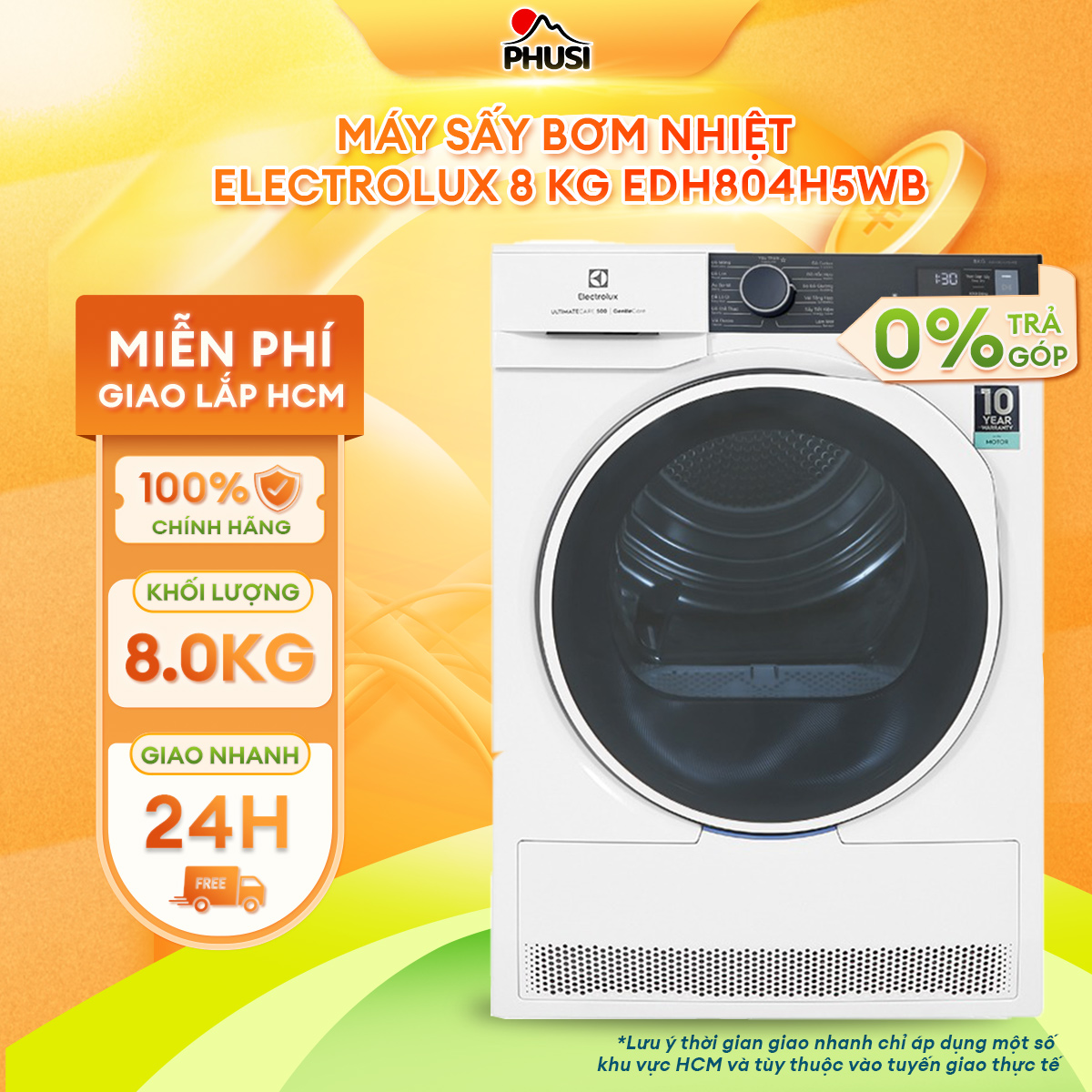 Máy sấy bơm nhiệt Electrolux 8 kg EDH804H5WB - Hàng chính hãng - Giao HCM và 1 số tỉnh thành