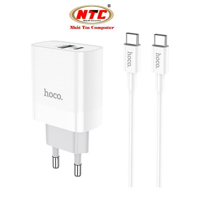 Bộ Cốc sạc 2 cổng USB và PD kèm Cáp sạc Type-C to Type-C dành cho Hoco C80A QC3.0 và PD20W (Trắng) - Hàng Chính Hãng