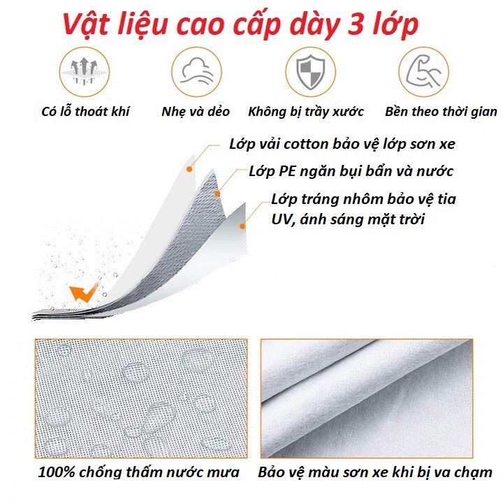 Bạt Trùm Xe Hơi , Bạt Phủ Ô Tô 5 Chỗ 3 Lớp Tráng Nhôm Cao Cấp Chống Nắng , Chống Mưa , Chống Xước Tặng Bộ 7 Món Cắt Móng