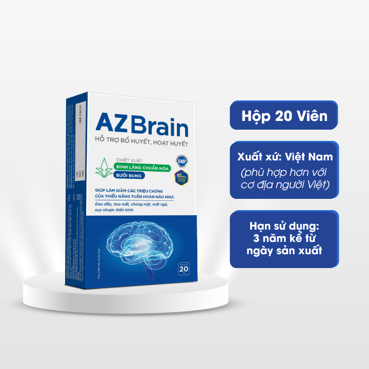 Hoạt huyết dưỡng não AZ Brain giảm đau đầu, mất ngủ, suy nhược thần kinh, tăng tuần hoàn máu não Grow Green AZ (H/20v)