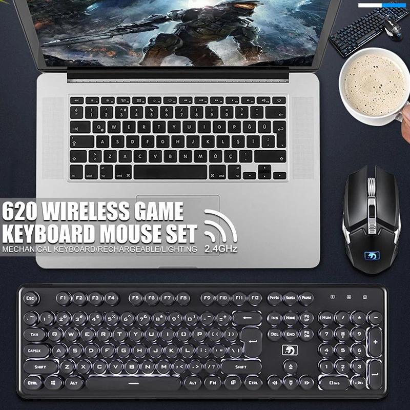 Punk Sạc 2.4G Không Dây Bàn Phím Chơi Game Cơ Cảm Giác Bàn Phím RGB Backlit Không Dây 2400Dpi Máy Tính Game Thủ, Bàn Phím