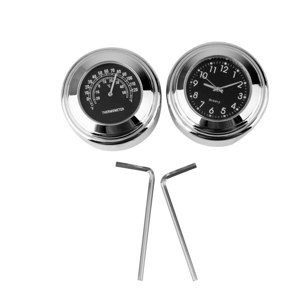 Universal Motorcycle Handlebar Mount Dial Clock & Temp  7/8" 1"