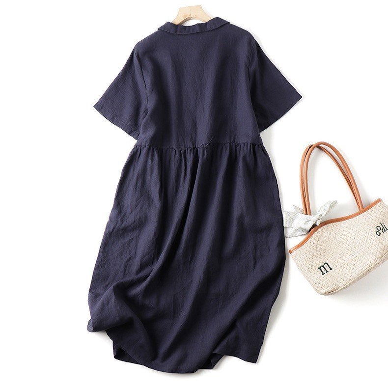Đầm linen nữ suông trơn basic đơn giản phối cổ Đức nhiều màu cho các nàng lựa chọn da215