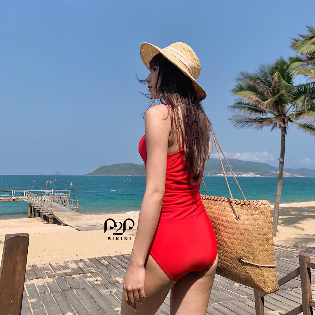 P2P BIKINI - Monokini hai dây push up nhún bụng đỏ - MN370HT_HD1