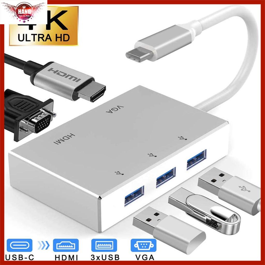 Hub USB C ra HDMI, VGA, USB 3.0 cho Macbook, Samsung dex