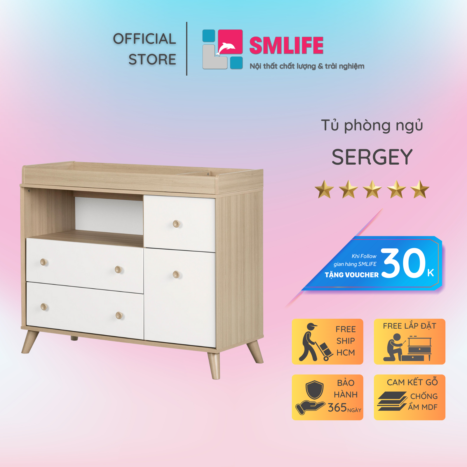 Tủ phòng ngủ gỗ hiện đại SMLIFE Sergey | Gỗ MDF dày 17mm chống ẩm | D120xR45xC100cm
