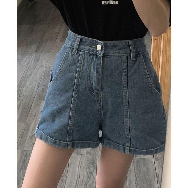 Quần Short Jean Nữ Màu Xanh Basic, Quần Đùi Chất Bò Dáng Ngố Lửng Ống Rộng Có Túi Hai Bên Loại 1 Dày Mịn Tay