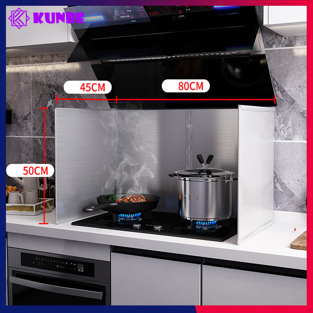 Tấm Chắn Gió Bếp Chống Văng Dầu Mỡ Kunbe Chất Liệu Inox 304 Chắc Chắn Bền Đẹp, Chắn Gió Hiệu Quả - Bếp Đôi Cao 50 Cm - Bo Viền Kim Loại