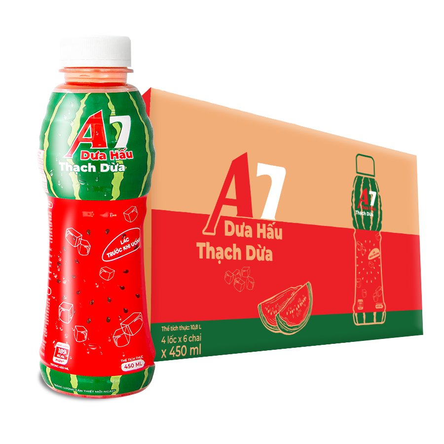 Nước Dưa Hấu Thạch Dừa A7 Chai 450ml - Thùng 24 Chai