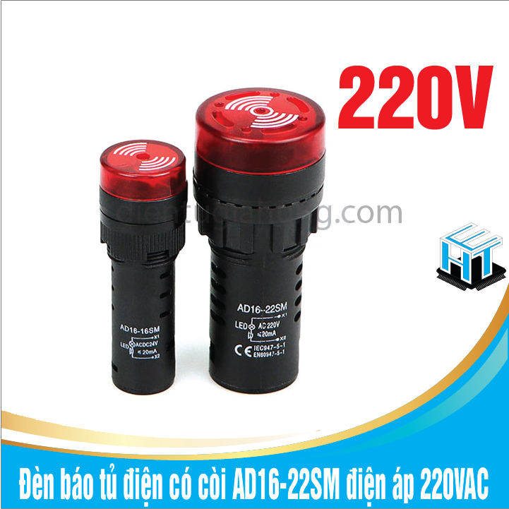 Đèn báo tủ điện có còi AD16-22SM điện áp 220VAC