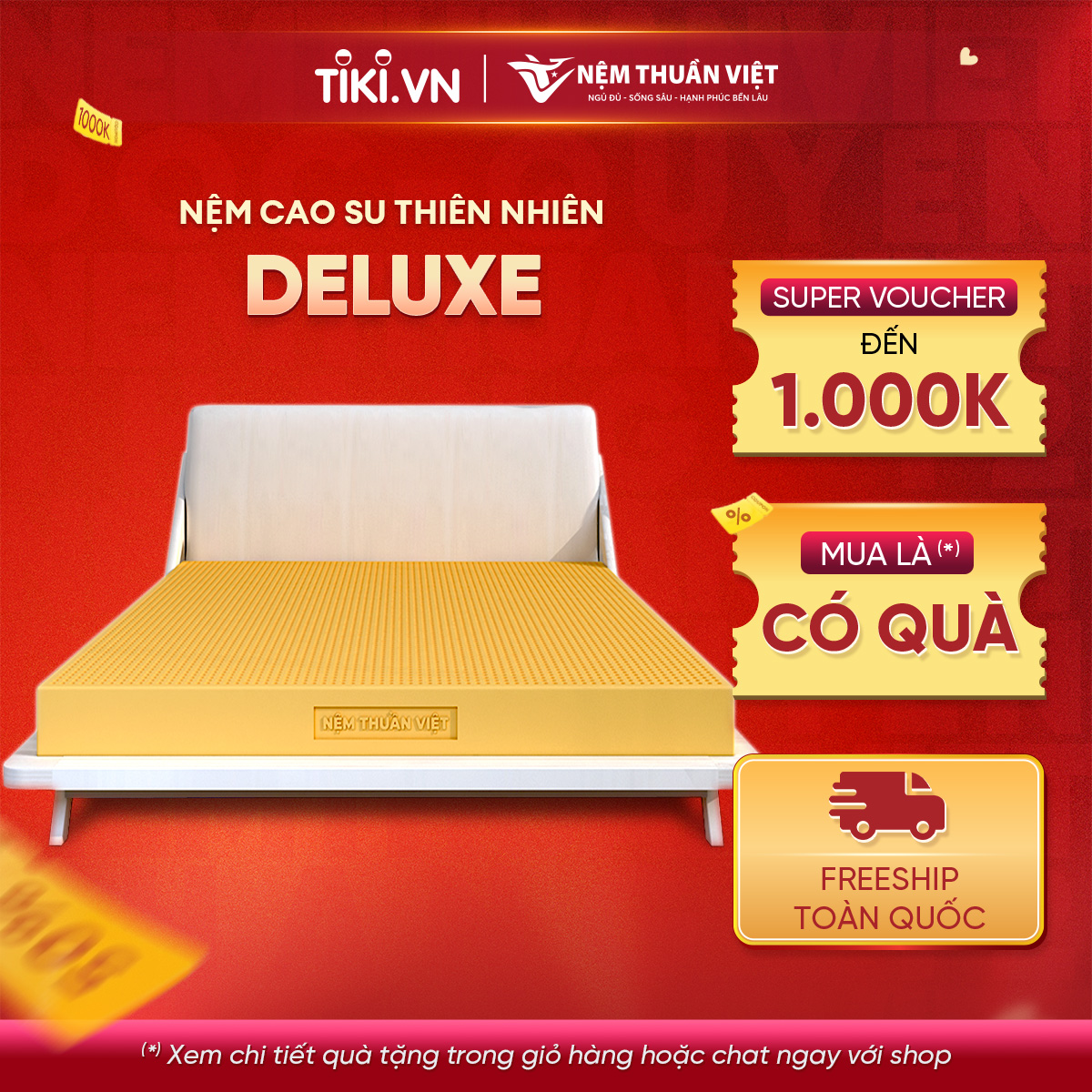 Nệm Cao Su Thuần Việt Deluxe 100% Cao Su Thiên Nhiên, Bền Bỉ, Thoáng Mát, Êm Ái